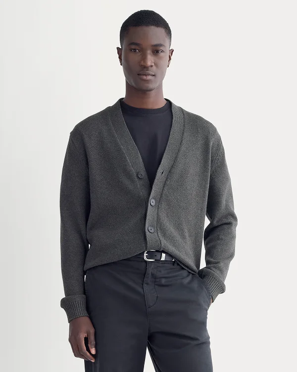 Image | The Classic Cardigan in Everyday Cotton | Heathered Soot