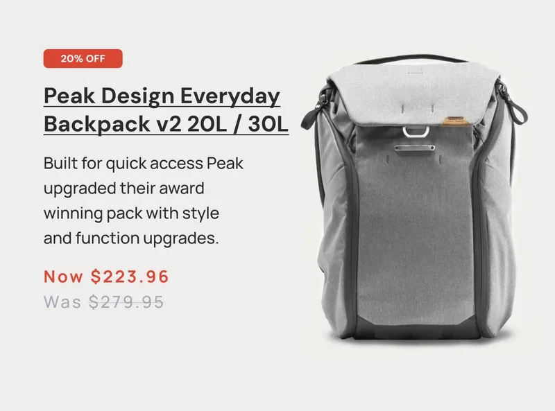 20% Off Peak Design everyday Backpack v2 20L/30L Now $223.96