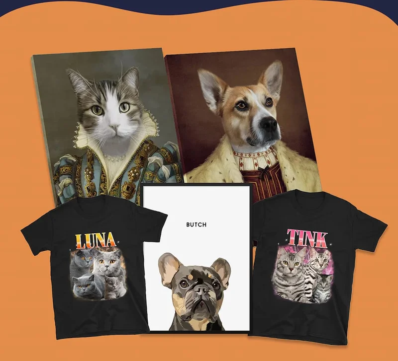 collection of portrait mock ups and pet face t-shirt mock ups