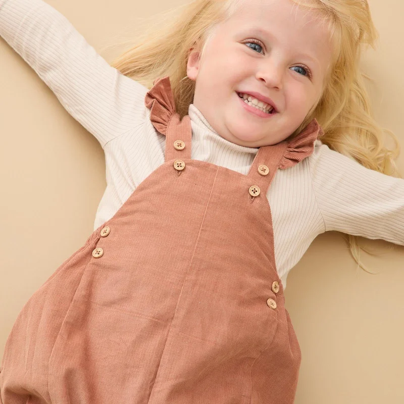 Image of Frilled Corduroy Overalls