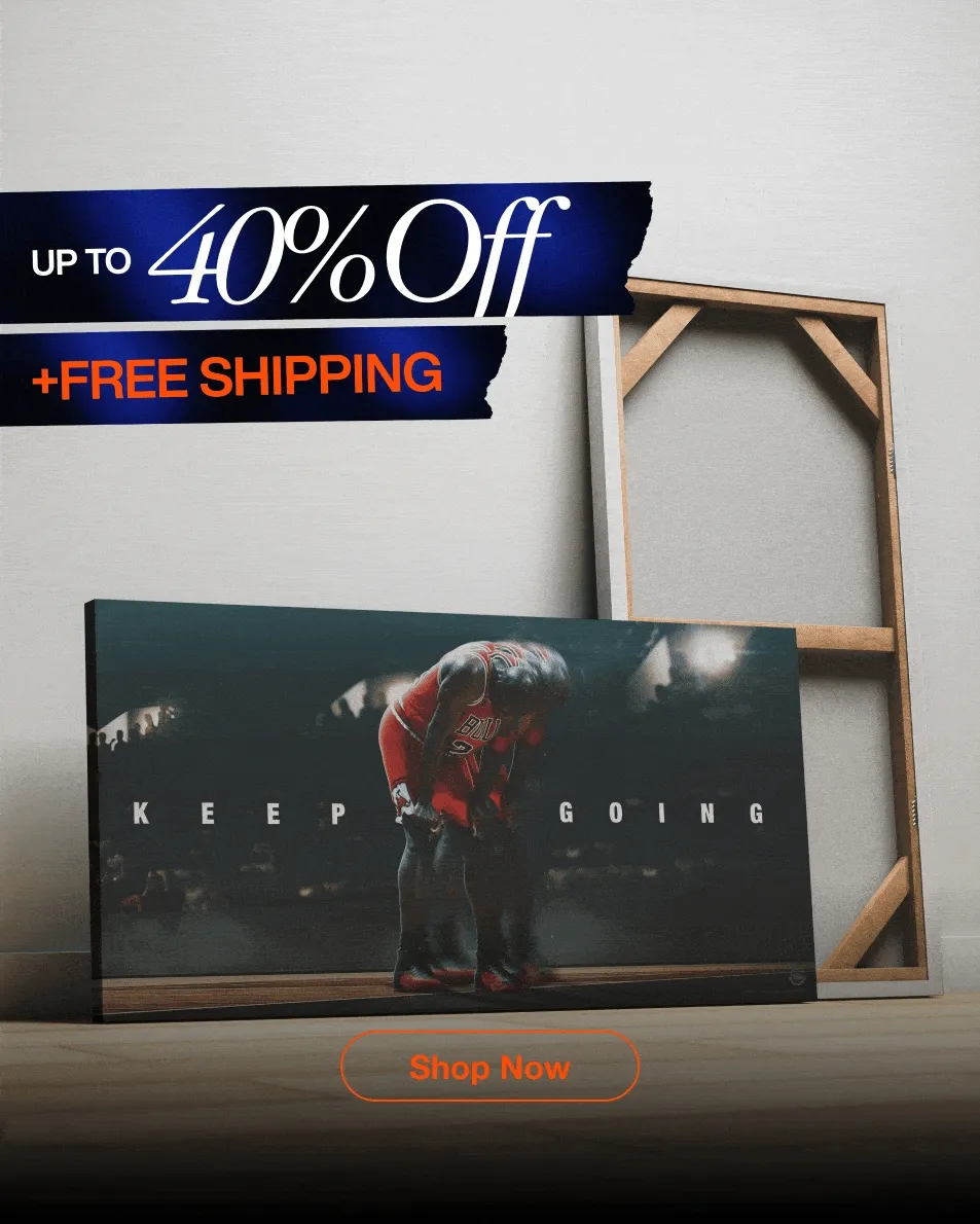 A rotating banner showcasing IKONICK’s motivational sports canvases from the Sports Collection, featuring iconic moments across basketball, hockey, golf, baseball, and racing. Each canvas displays bold quotes like “Give Everything,” “Keep Going,” and “What’s Behind Doesn’t Matter.” The banner promotes “Up to 40% Off + Free Shipping” with an orange “Shop Now” button. A rotating banner showcasing IKONICK’s motivational sports canvases from the Sports Collection, featuring iconic moments across basketball, hockey, golf, baseball, and racing. Each canvas displays bold quotes like “Give Everything,” “Keep Going,” and “What’s Behind Doesn’t Matter.” The banner promotes “Up to 40% Off + Free Shipping” with an orange “Shop Now” button.