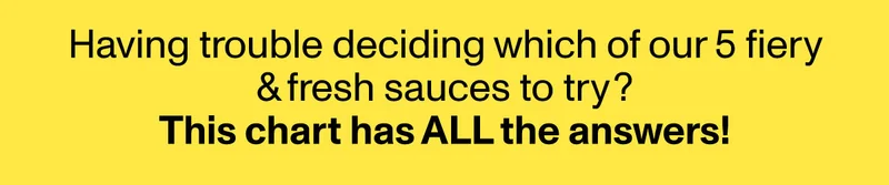HAVING TROUBLE DECIDING WHICH OF OUR 5 FIERY & FRESH SAUCES TO TRY THIS CHART HAS ALL THE ANSWERS!