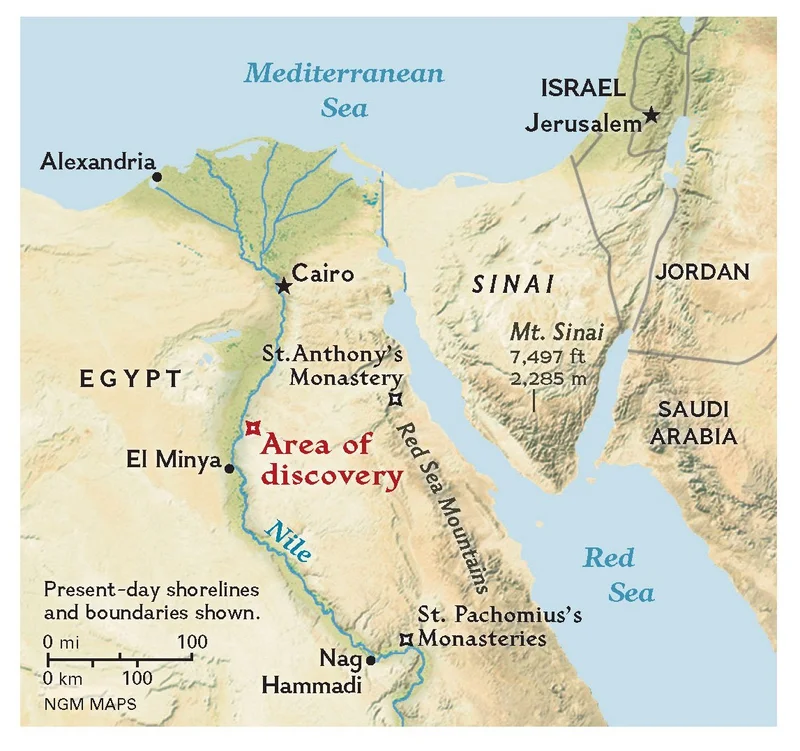 A map shows the location of where the Gospel of Judas was discovered along the Nile in Egypt.