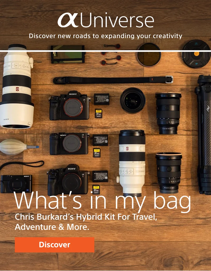 Alpha Universe Discover new roads to expanding your creativity | What's in my bag | Chris Burkard’s Hybrid Kit For Travel, Adventure & More. | Discover