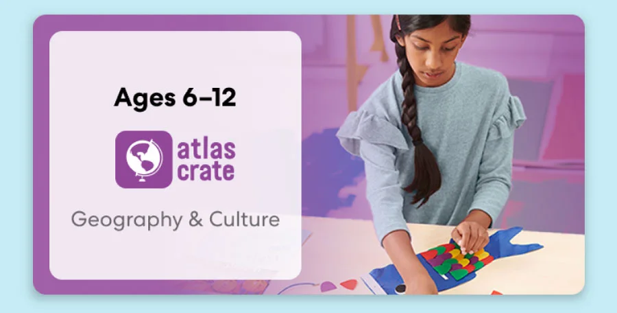 Child exploring KiwiCo World geography crate. Fun activities on culture and world exploration for ages 6–12