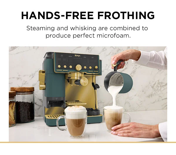 Hands-free frothing-- steaming and whisking are combined to produce perfect microfoam.