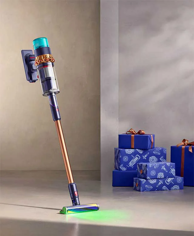 Dyson floorcare technology next to gift boxes