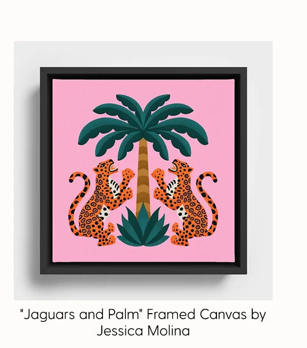 Jaguars and Palm Framed Canvas by Jessica Molina