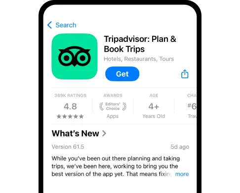 Image Description: A phone screen showing the Tripadvisor app in the app store.