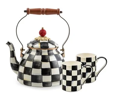 MacKenzie- Childs 2Qt Enamel Tea Kettle and Set of 2 Mugs