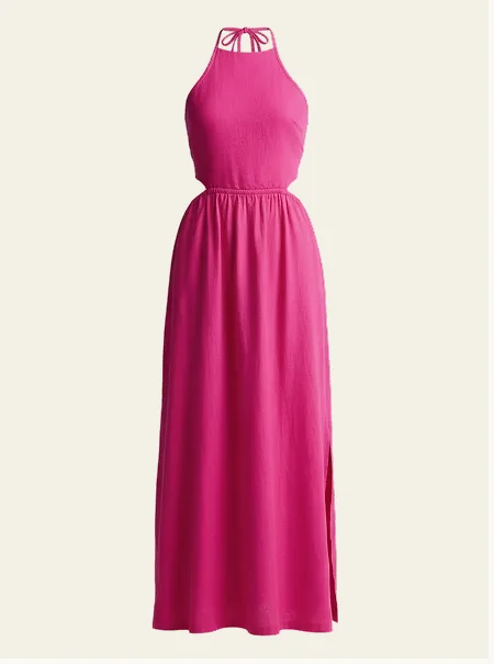 SoftWash Linen Halter Dress in Pink Glow