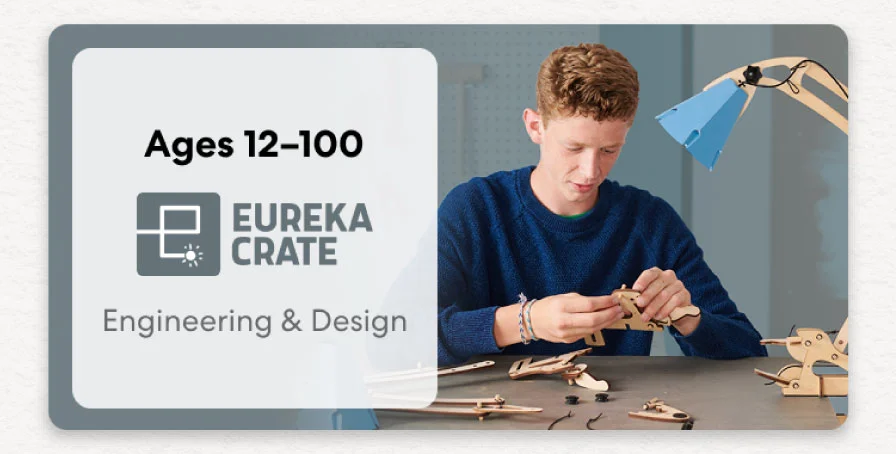Teen exploring KiwiCo engineering crate for ages 12 and above