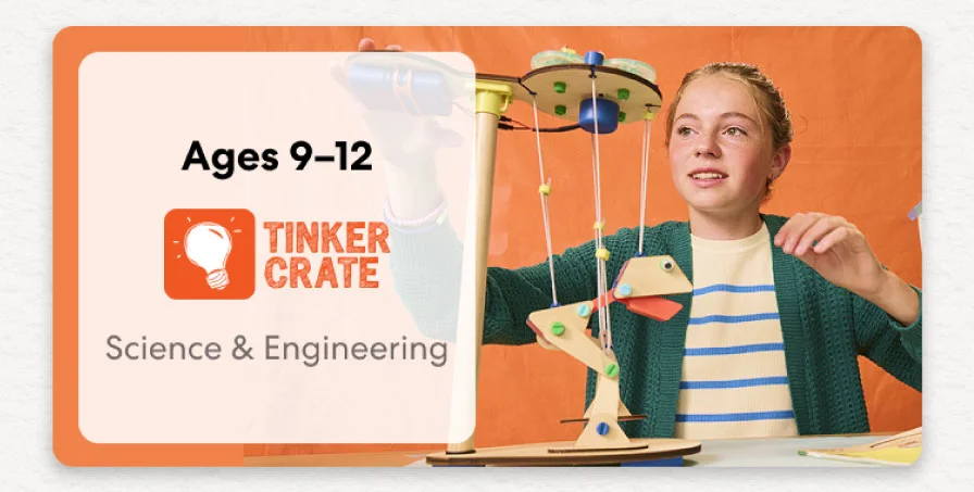 Kid exploring KiwiCo engineering crate for ages 9 to 12