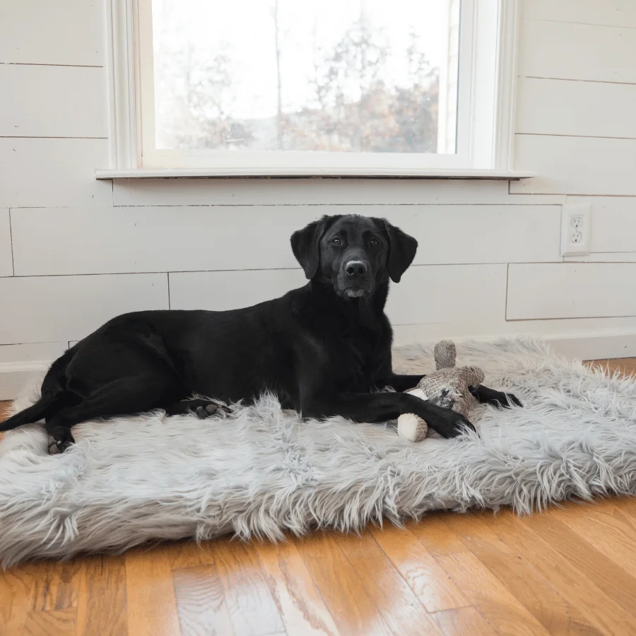Image of PupRug™ Faux Fur Orthopedic Dog Bed - Rectangle Grey