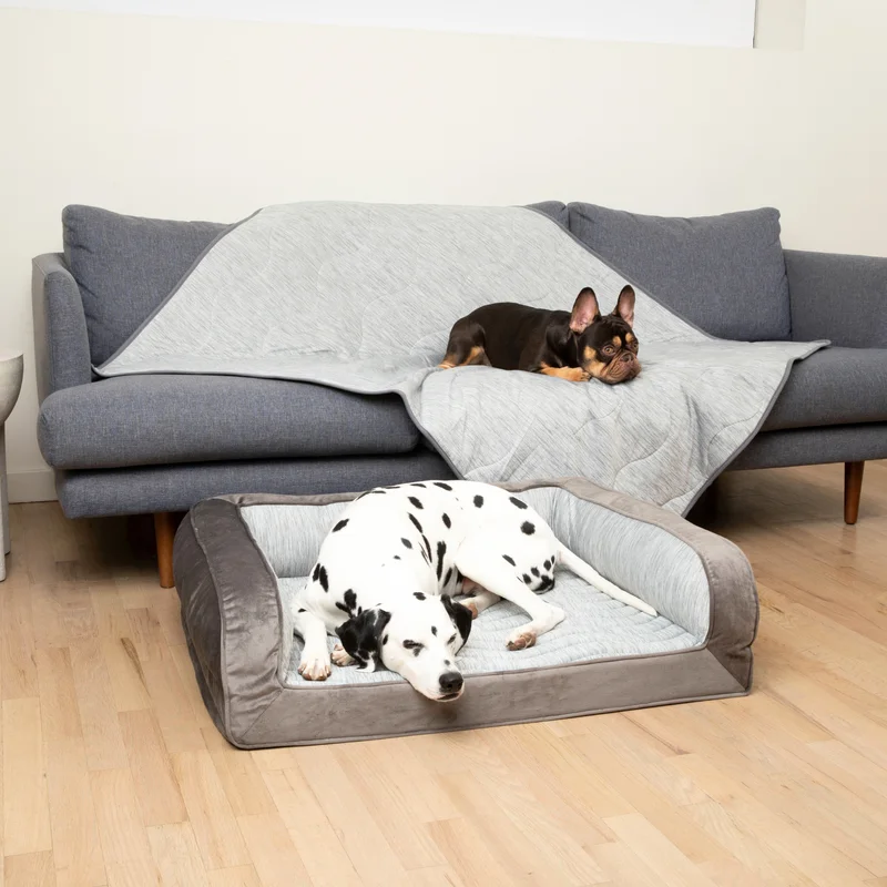 Image of PupChill™ Cooling Bolster Dog Bed + Waterproof Blanket Bundle - Arctic Grey