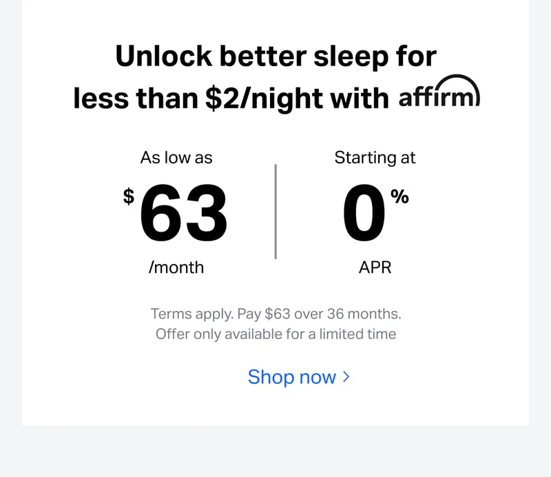 Unlock better sleep for  less than $2/night with Affirm