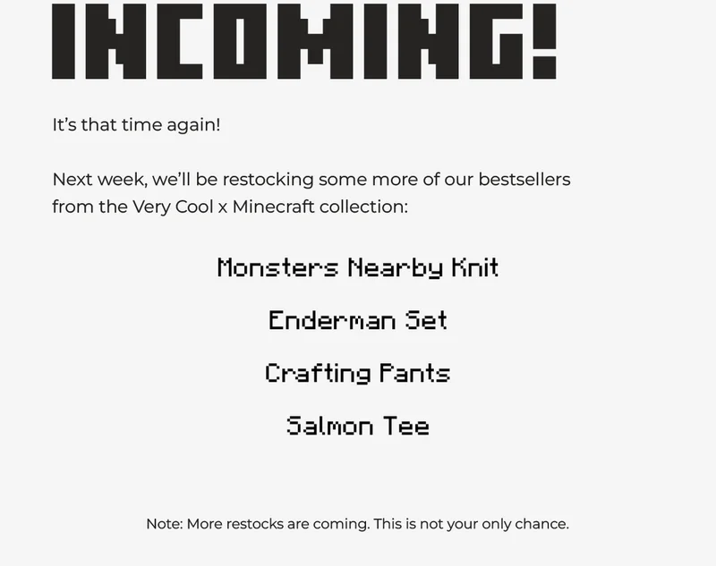 RESTOCKS COMING