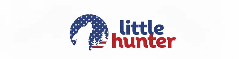 Logo for "Little Hunter" featuring a wolf silhouette within an American flag design.