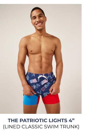 Lined Classic Swim Trunk: The Patriotic Lights 4"