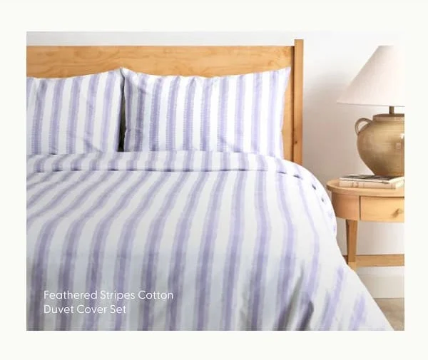 Feathered Stripes Brushed Cotton Duvet Cover Set