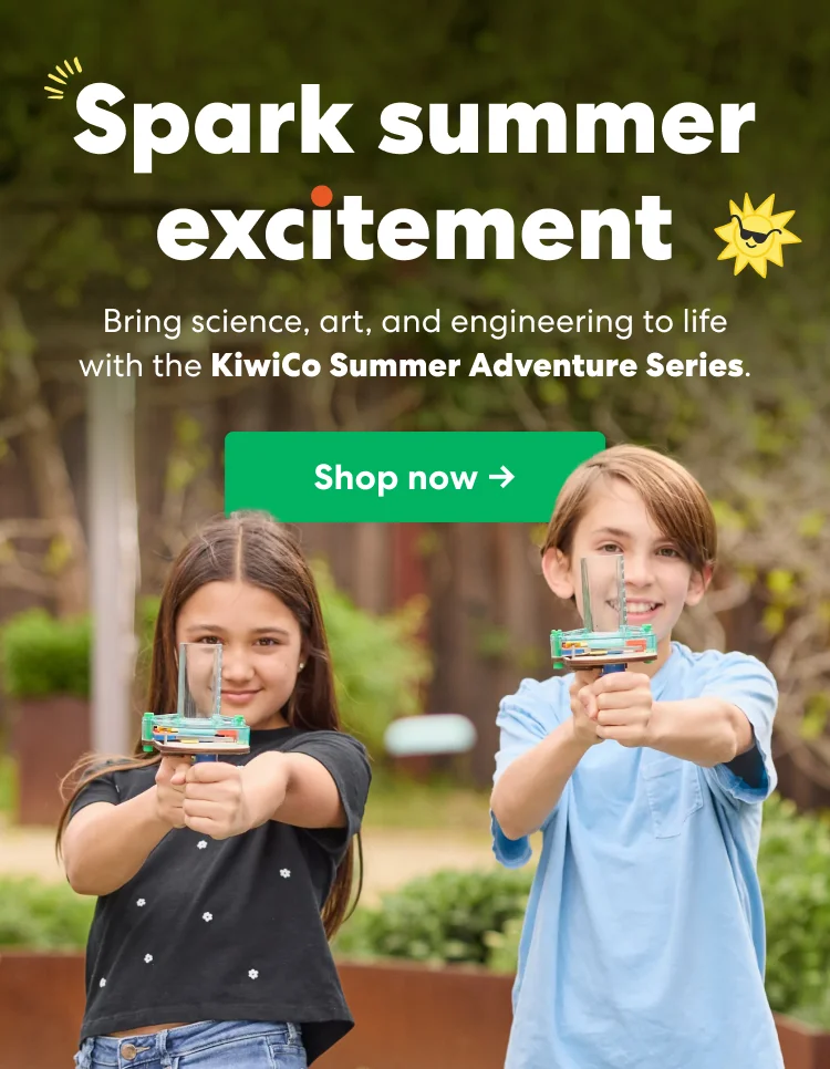 Spark summer excitement. Bring science, are, and engineering to life with KiwiCo Summer Adventure Series.