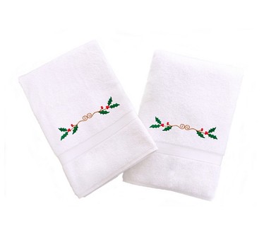 Linum Home Textiles Embroidered Hand Towels wit h Holly Border