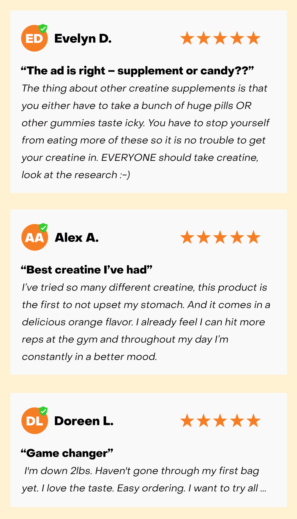 See what customers have to say about our Orange flavored creatine gummies...