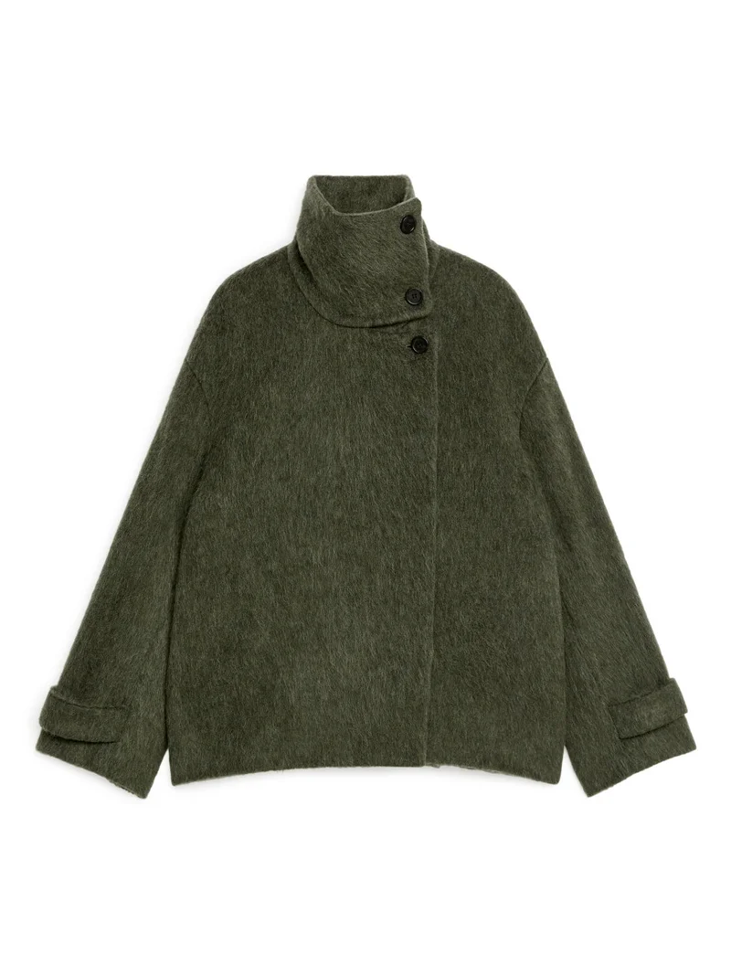 Fuzzy Wool-Blend Jacket Dark Green