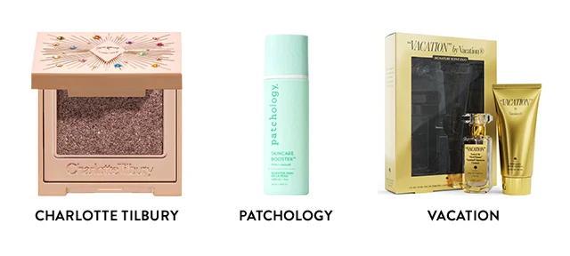 Charlotte Tilbury Pop Shot. Patchology skin booster. Vacation bath & body set.