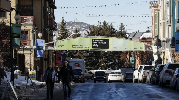 The town bridge in Park City with 2024 Festival branding.