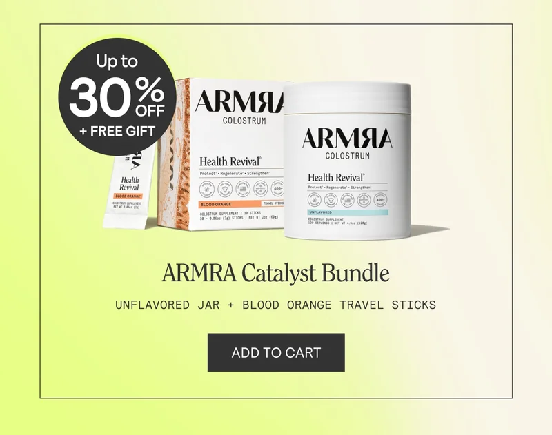 ARMRA Catalyst Bundle. Unflavored Jar + Blood Orange Travel sticks. Add to cart. Shows product with a badge reading "Up to 30% off + Free Gift" ARMRA Catalyst Bundle. Unflavored Jar + Blood Orange Travel sticks. Add to cart. Shows product with a badge reading "Up to 30% off + Free Gift"