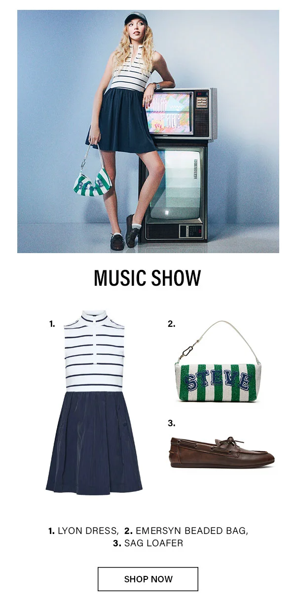 Music Show - Lyon Dress, Emersyn Beaded Bag, Sag Loafer