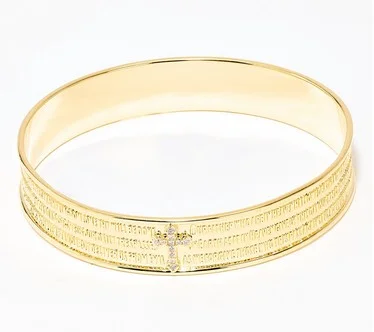 Diamonique Italia Bronze Prayer Cross Bangle Bracelet