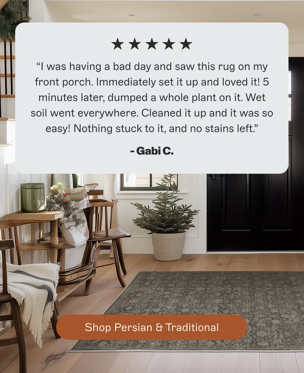 “I was having a bad day and saw this rug on my front porch. Immediately set it up and loved it! 5...