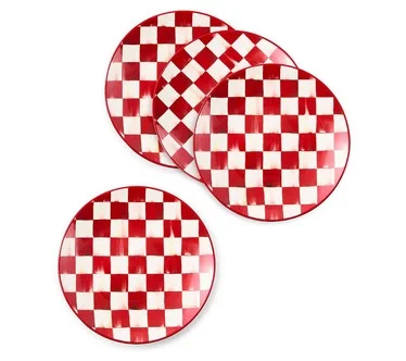 MacKenzie- Childs Set of 4 Cherry Check Small Plates