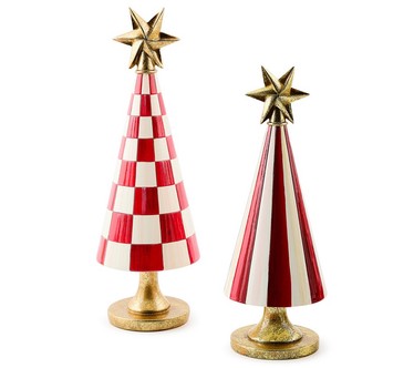 MacKenzie Childs Set of 2 Check & Stripe Trees