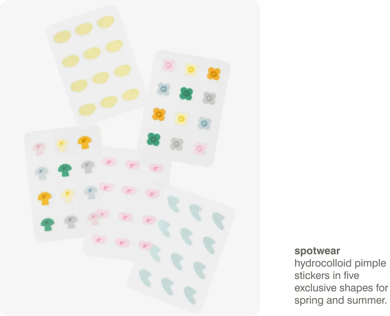 spotwear - hydrocolloid pimple stickers in five exclusive shapes for spring and summer.