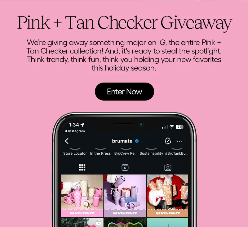 Pink + Tan Checker Giveaway. We're giving away something major on IG, the entire Pink + Tan Checker Collection! And, it's ready to steal the spotlight. Think trendy, think fun, think you holding your new favorites this holiday season. - Enter now