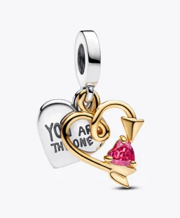 Engravable Heart & Arrow Double Dangle Charm