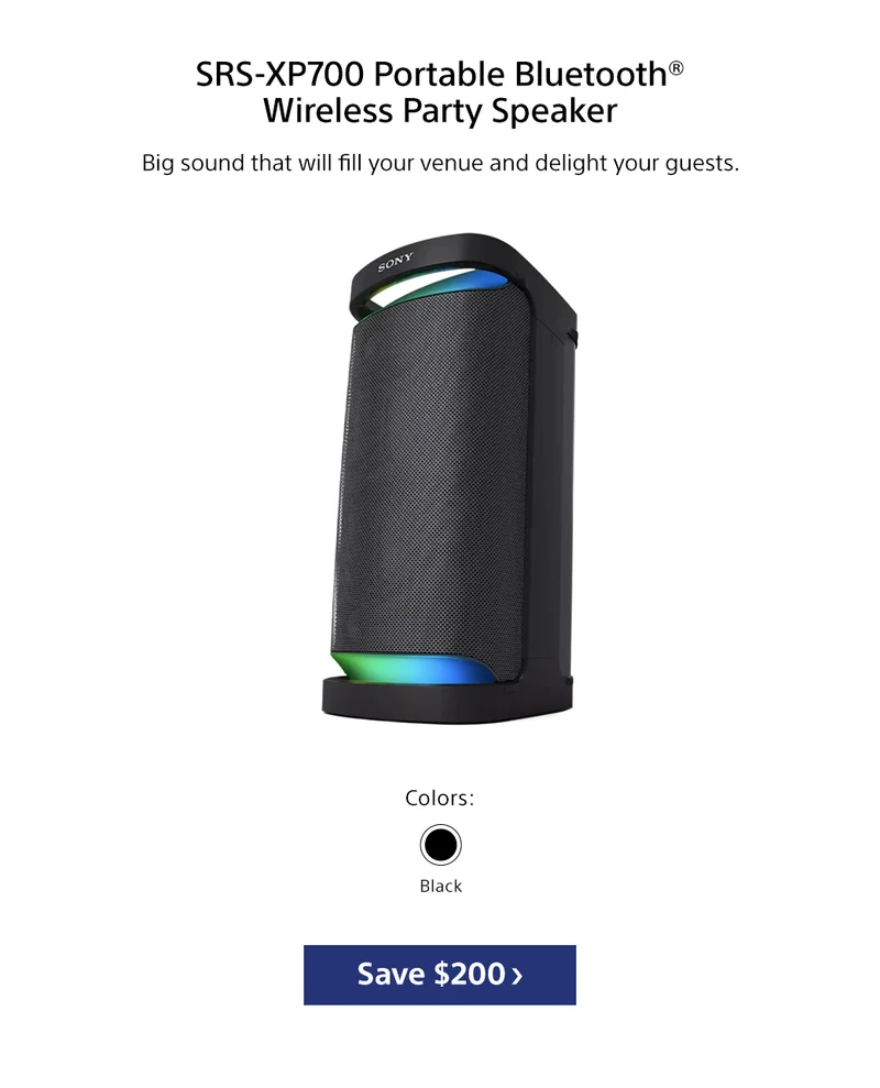 SRS-XP700 Portable Bluetooth® Wireless Party Speaker Big sound that will fill your venue and delight your guests. Save