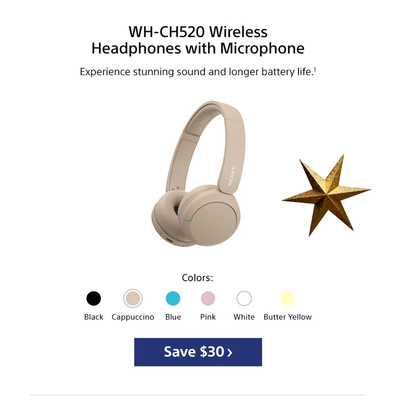 WH-CH520 Wireless Headphones with Microphone Experience stunning sound and longer battery life.1 Save
