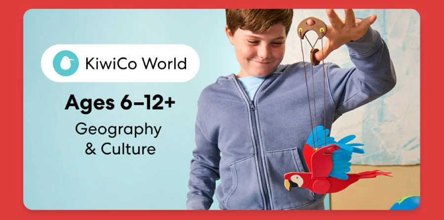 Child exploring KiwiCo World geography crate. Fun activities on culture and world exploration for ages 6–12+