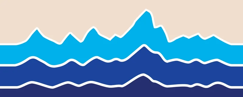 Colorful mountain graphic.