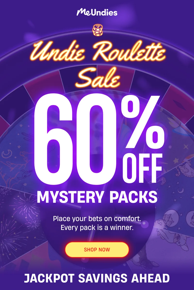 MeUndies | Undie Roulette Sale | 60% off Mystery Packs | Shop Now
