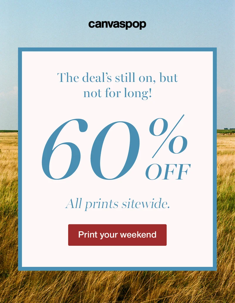 The deal's still on, but not for long! 60% off all prints sitewide.