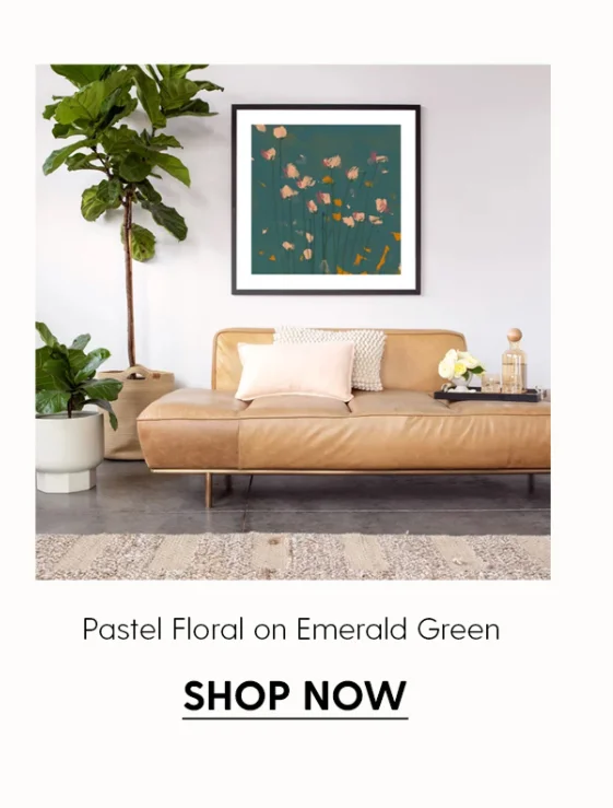 Pastel Floral on Emerald Green Art Print