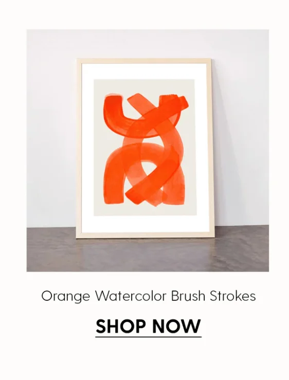 Mid Century Modern Abstract Painting Orange Watercolor Brush Strokes Art Print