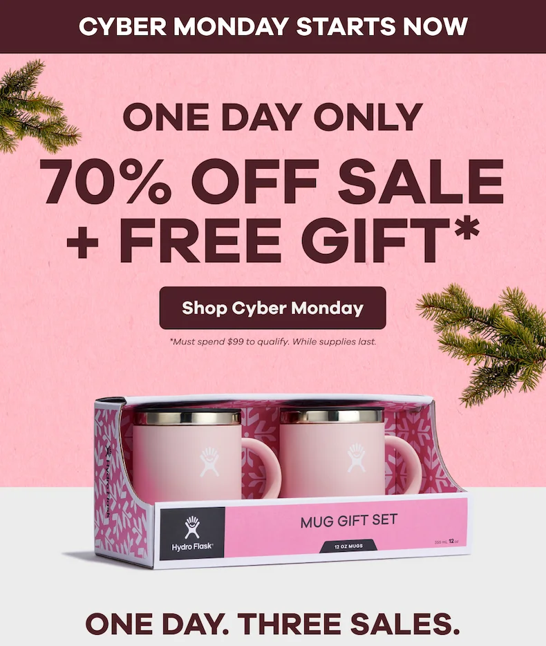 CYBER MONDAY STARTS NOW. ONE DAY ONLY 70% OFF SALE + FREE GIFT. ONE DAY. THREE SALES. | Shop Cyber Monday