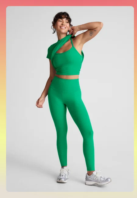 Spacedye Slim Racerback Cropped Tank in Green Grass Heather