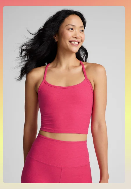 Spacedye Slim Racerback Cropped Tank in Vivid Pink Heather